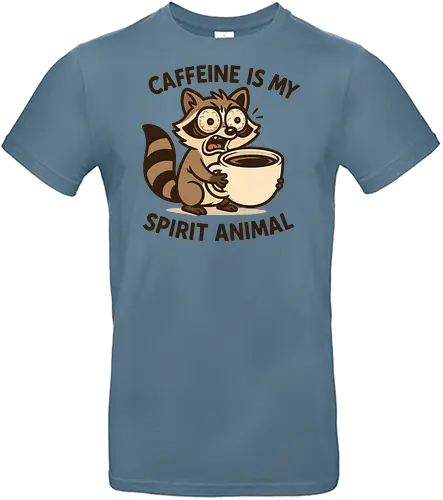 Caffeine is My Spirit Animal Raccoon Coffee Lover Art - Caffeine, spirit animal, coffee, raccoon, coffee lover, coffee addict, funny coffee, morning person, night owl, tired, wired, espresso, barista, coffee humor, animal art, cartoon, cute raccoon, relatable, gift for coffee lover, energy drink - Standard T-Shirt