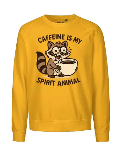 Caffeine is My Spirit Animal Raccoon Coffee Lover Art - Caffeine, spirit animal, coffee, raccoon, coffee lover, coffee addict, funny coffee, morning person, night owl, tired, wired, espresso, barista, coffee humor, animal art, cartoon, cute raccoon, relatable, gift for coffee lover, energy drink - Fairtrade Sweatshirt