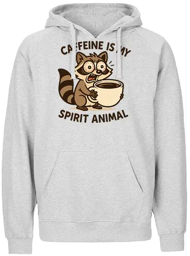 Caffeine is My Spirit Animal Raccoon Coffee Lover Art - Caffeine, spirit animal, coffee, raccoon, coffee lover, coffee addict, funny coffee, morning person, night owl, tired, wired, espresso, barista, coffee humor, animal art, cartoon, cute raccoon, relatable, gift for coffee lover, energy drink - Fairtrade Hoodie