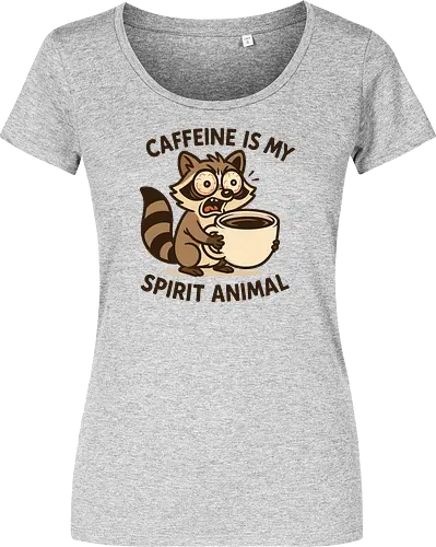 Caffeine is My Spirit Animal Raccoon Coffee Lover Art - Caffeine, spirit animal, coffee, raccoon, coffee lover, coffee addict, funny coffee, morning person, night owl, tired, wired, espresso, barista, coffee humor, animal art, cartoon, cute raccoon, relatable, gift for coffee lover, energy drink - Women T-Shirt