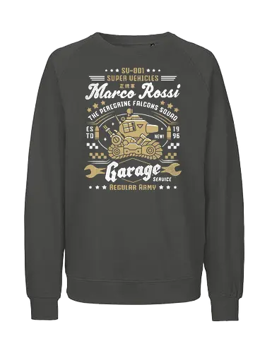 Peregrine Falcons Squad Garage - metal slug, metal slug tactics, marco rossi, sv 001, eri kasamoto, tarma roving, fio germi, arcade, super vehicle 001, nostalgia, video game, gaming, gamer, garage, retro - Fairtrade Sweatshirt