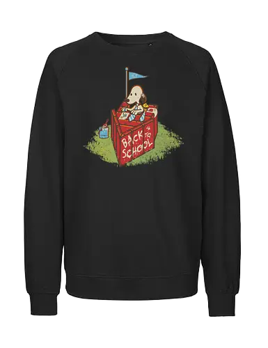 Back to school - back to school, red dog house, white dog, beagle, yellow bird, cute, vintage cartoon, cartoons, new school, desk, ties, funny - Fairtrade Sweatshirt