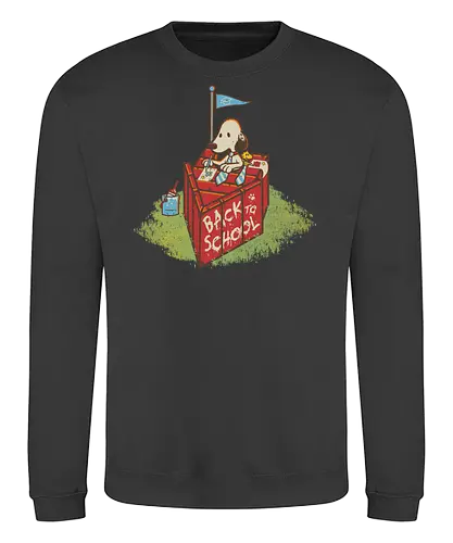 Back to school - back to school, red dog house, white dog, beagle, yellow bird, cute, vintage cartoon, cartoons, new school, desk, ties, funny - Sweatshirt
