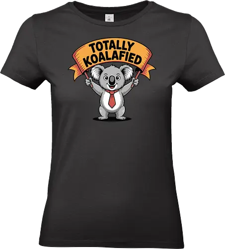 Totally Koalafied - koala, cartoon, humor, banner, text, gray background, red tie, playful, cheerful, pun - Standard T-Shirt (Women)