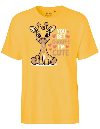 You bet giraffe I'm cute - giraffe, cartoon, cute, hearts, playful, text, fun, cheerful, animal, colorful - Fairtrade T-Shirt