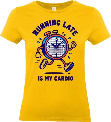 Running Late is My Cardio - stopwatch, running, humor, cardio, text, playful, cartoon, time management, procrastination, typography - Standard T-Shirt (Women)