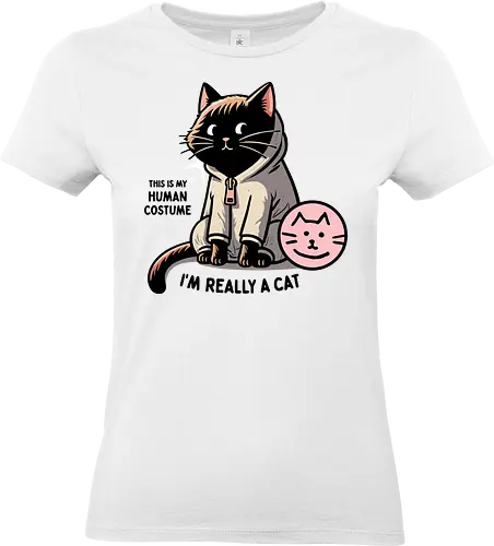 This is my human costume, I’m really a cat - cat, costume, hoodie, humorous, caption, playful, black, pink, drawing, disguise - Standard T-Shirt (Women)