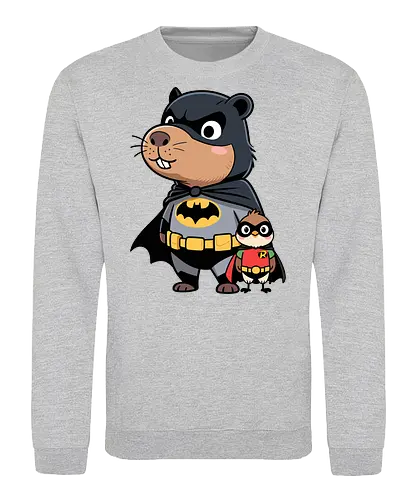 adorable crime-fighting - Bat, Robin, beaver, bird, superhero, animal art, cute superhero, DC Comics, funny animal, cartoon animal, Gotham, dynamic duo, comic art, kids art, unique gift, pop culture, animal lover, pet art, whimsical, justice league - Sweatshirt