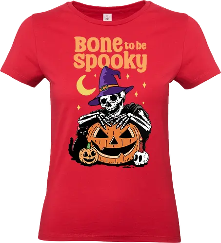 Bone to be Spooky - bone, skeleton, spooky, skull, Halloween, trick or treat, black cat, magic, humor, pumpkin - Standard T-Shirt (Women)