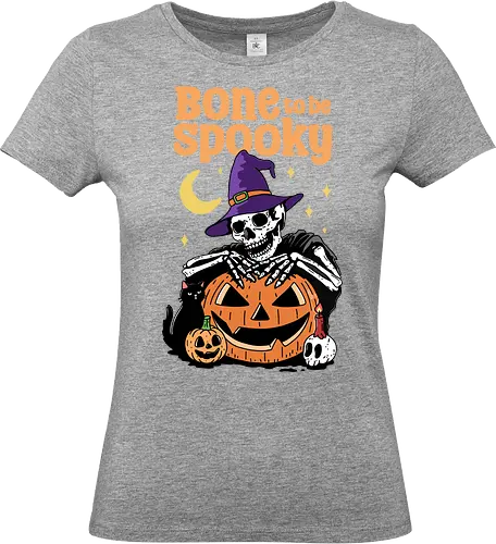 Bone to be Spooky - bone, skeleton, spooky, skull, Halloween, trick or treat, black cat, magic, humor, pumpkin - Standard T-Shirt (Women)