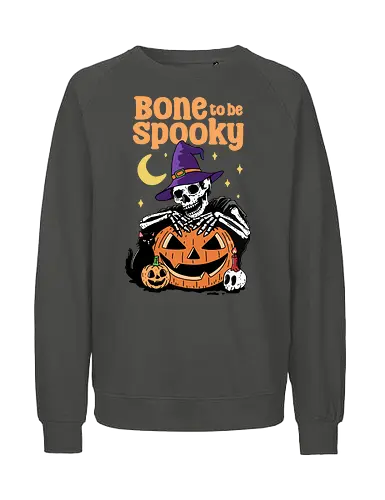 Bone to be Spooky - bone, skeleton, spooky, skull, Halloween, trick or treat, black cat, magic, humor, pumpkin - Fairtrade Sweatshirt