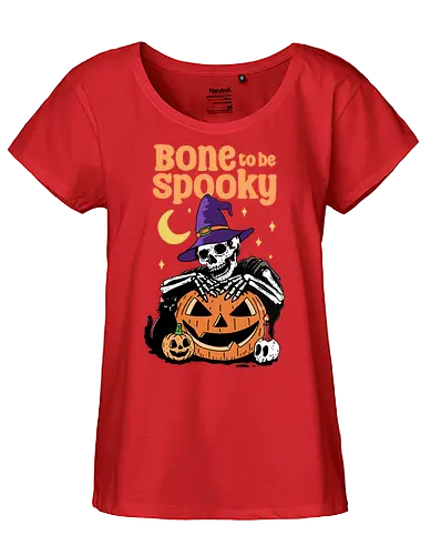 Bone to be Spooky - bone, skeleton, spooky, skull, Halloween, trick or treat, black cat, magic, humor, pumpkin - Fairtrade Girl Shirt