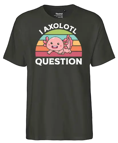 I Axolotl Question - axolotl, cute, rainbow, graphic, pun, pink, typography, retro, stripes, slogan - Fairtrade T-Shirt