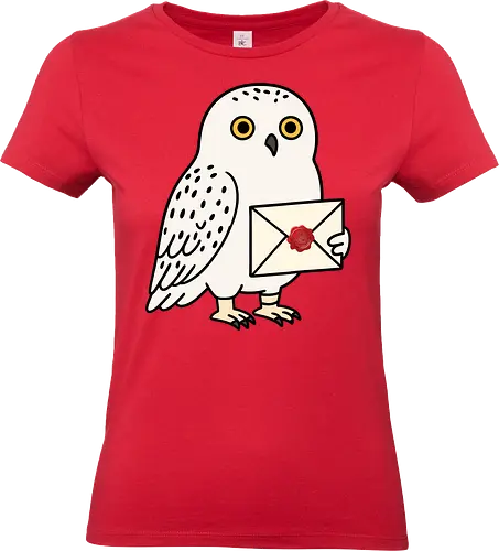  Hedwig Mail - Snowy owl, owl, Hedwig, magical owl, letter, wax seal, acceptance letter, wizarding world, owl lover, fantasy, cute owl, animal art, secret message, owl post, magical creatures, enchantment, mystical, magical gift - Standard T-Shirt (Women)