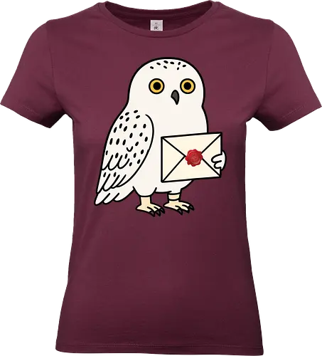  Hedwig Mail - Snowy owl, owl, Hedwig, magical owl, letter, wax seal, acceptance letter, wizarding world, owl lover, fantasy, cute owl, animal art, secret message, owl post, magical creatures, enchantment, mystical, magical gift - Standard T-Shirt (Women)