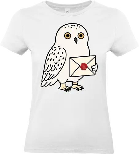  Hedwig Mail - Snowy owl, owl, Hedwig, magical owl, letter, wax seal, acceptance letter, wizarding world, owl lover, fantasy, cute owl, animal art, secret message, owl post, magical creatures, enchantment, mystical, magical gift - Standard T-Shirt (Women)