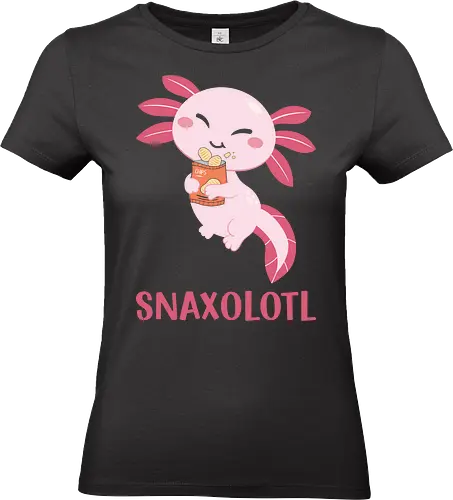 SNAXOLOTL - axolotl, cartoon, cute, snacks, pink, chips, happy, playful, whimsical, animal - Standard T-Shirt (Women)