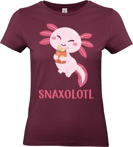 SNAXOLOTL - axolotl, cartoon, cute, snacks, pink, chips, happy, playful, whimsical, animal - Standard T-Shirt (Women)