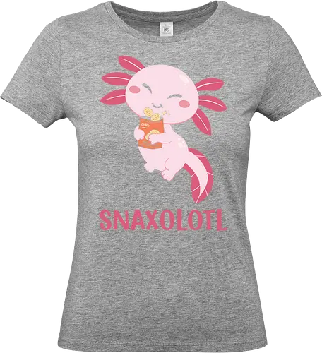 SNAXOLOTL - axolotl, cartoon, cute, snacks, pink, chips, happy, playful, whimsical, animal - Standard T-Shirt (Women)