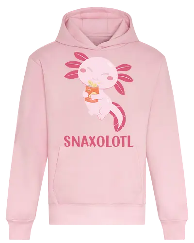 SNAXOLOTL - axolotl, cartoon, cute, snacks, pink, chips, happy, playful, whimsical, animal - Heavyweight Hoodie