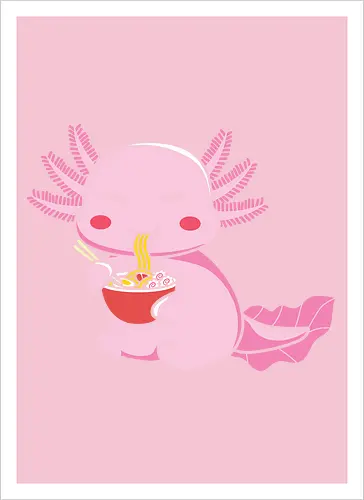Axolotl eating pasta