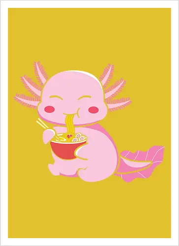 Axolotl eating pasta