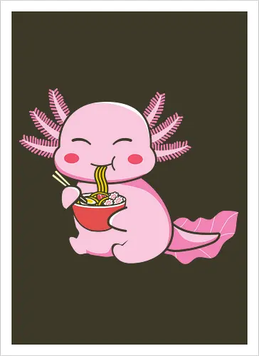 Axolotl eating pasta