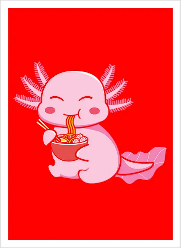 Axolotl eating pasta