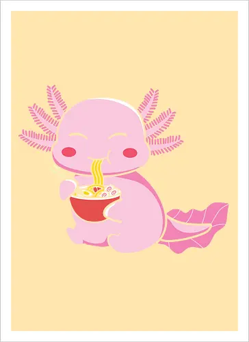 Axolotl eating pasta