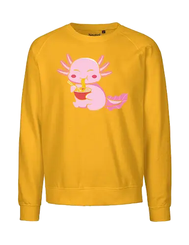 Axolotl eating pasta - axolotl, noodles, chopsticks, cute, pink, cartoon, character, food, playful - Fairtrade Sweatshirt