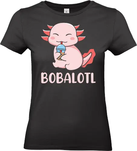 BOBALOTL - axolotl, bubble tea, cute, cartoon, pink, smiling, drink, playful, character - Standard T-Shirt (Women)