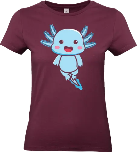 Axolotl blue - axolotl, cartoon, cute, blue, pink cheeks, gills, smile, friendly, adorable - Standard T-Shirt (Women)