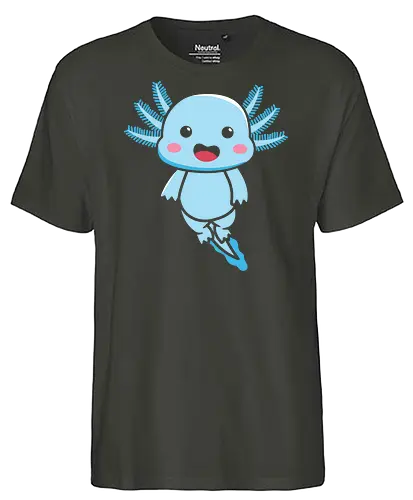 Axolotl blue - axolotl, cartoon, cute, blue, pink cheeks, gills, smile, friendly, adorable - Fairtrade T-Shirt