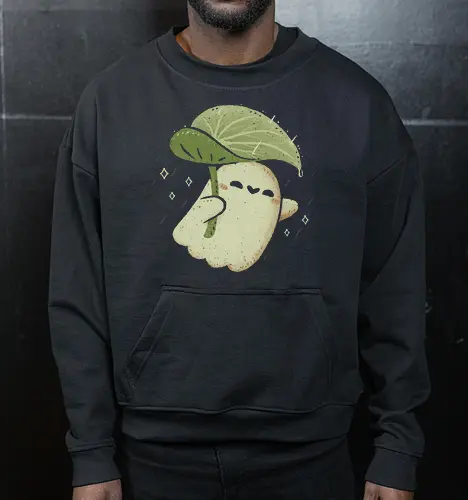 Cute Ghost with Leaf Umbrella