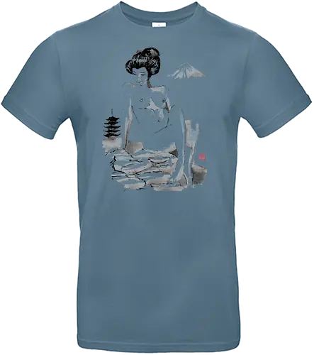 nude on the hill - nude, woman, geisha, hill, rocks, pagoda, fuji, mount, sumie, japan - Standard T-Shirt