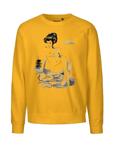 nude on the hill - nude, woman, geisha, hill, rocks, pagoda, fuji, mount, sumie, japan - Fairtrade Sweatshirt