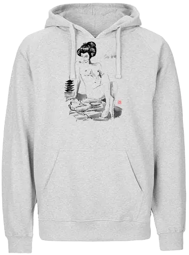 nude on the hill - nude, woman, geisha, hill, rocks, pagoda, fuji, mount, sumie, japan - Fairtrade Hoodie
