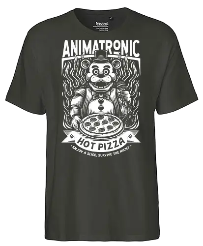 Eat Pizza & Survive - five nights at freddy's, five nights at freddys, 5 nights at freddy's, fnaf, Bear, animatronic, pizza, pizza lover, survival horror, video game, video games, gaming, gamer, animatronics - Fairtrade T-Shirt