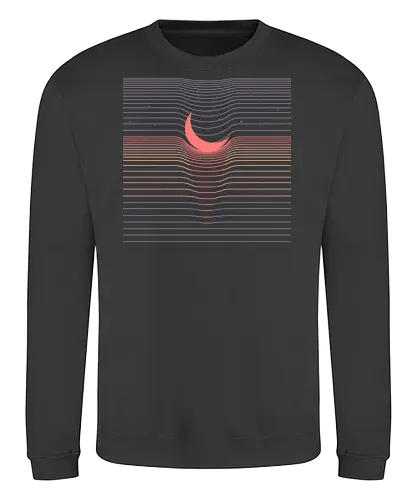Moonfall - Space, moon, stars, geometric, minimal, minimalism, gravity, black hole, starry night, pastel colors, pastel, sunset, half moon, minimalist - Sweatshirt