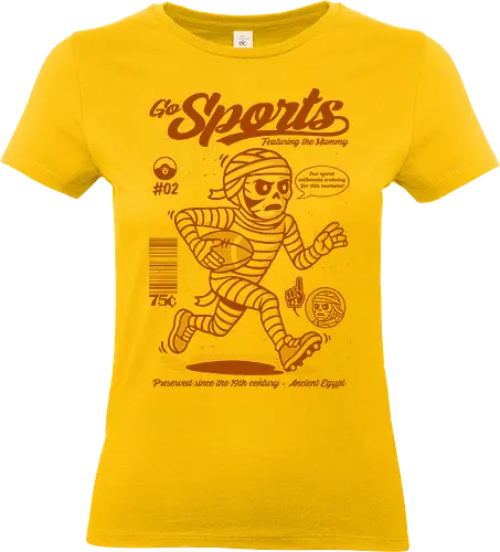 Go Sports Mummy - mummy, egyptian mummy, football, ancient Egypt, undead athlete, humorous art, retro sports, millennia training, mythical creature - Standard T-Shirt (Women)
