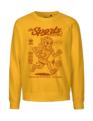 Go Sports Mummy - mummy, egyptian mummy, football, ancient Egypt, undead athlete, humorous art, retro sports, millennia training, mythical creature - Fairtrade Sweatshirt