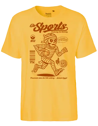 Go Sports Mummy - mummy, egyptian mummy, football, ancient Egypt, undead athlete, humorous art, retro sports, millennia training, mythical creature - Fairtrade T-Shirt