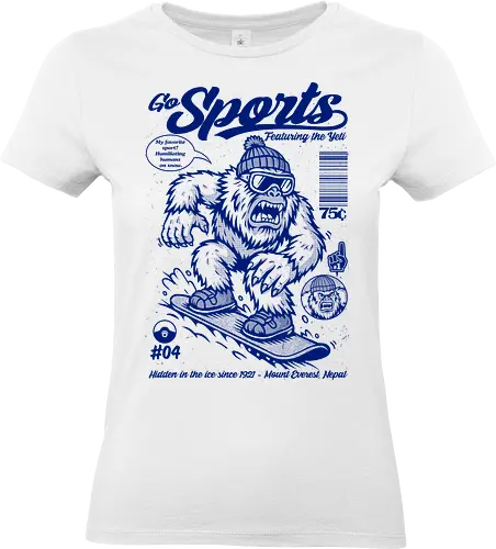 Go Sports Yeti - Yeti, abominable snowman, snowboard, Mount Everest, cryptid, snow sports, mythical creature, humorous art, adventure, retro illustration - Standard T-Shirt (Women)