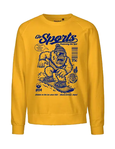 Go Sports Yeti - Yeti, abominable snowman, snowboard, Mount Everest, cryptid, snow sports, mythical creature, humorous art, adventure, retro illustration - Fairtrade Sweatshirt