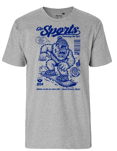 Go Sports Yeti - Yeti, abominable snowman, snowboard, Mount Everest, cryptid, snow sports, mythical creature, humorous art, adventure, retro illustration - Fairtrade T-Shirt