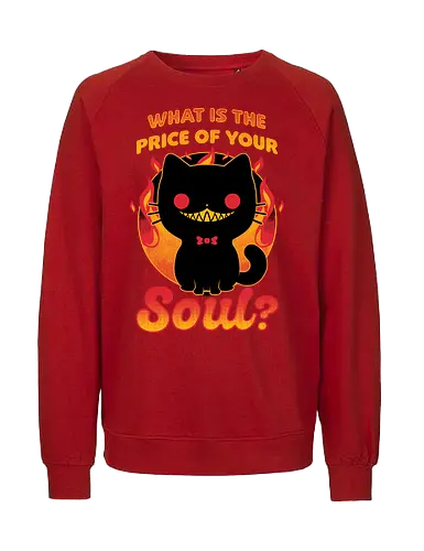 Cat Buys Souls - Cat, Black, Black Cat, Demon, Devil, Creepy, Fluffy, Pet, Sarcasm, Joke, Evil, Fire, Sinister, Soul - Fairtrade Sweatshirt