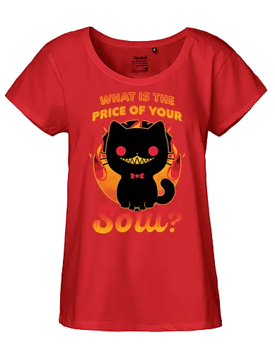 Cat Buys Souls - Cat, Black, Black Cat, Demon, Devil, Creepy, Fluffy, Pet, Sarcasm, Joke, Evil, Fire, Sinister, Soul - Fairtrade Girl Shirt