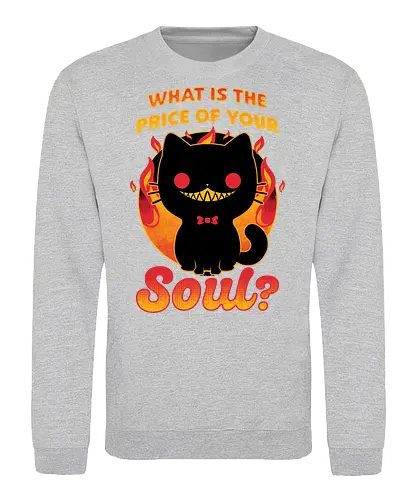 Cat Buys Souls - Cat, Black, Black Cat, Demon, Devil, Creepy, Fluffy, Pet, Sarcasm, Joke, Evil, Fire, Sinister, Soul - Sweatshirt