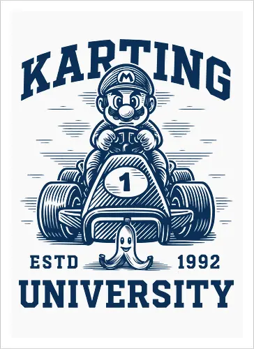 Karting University - mario kart, kart, karting, video games, video game, game, gaming, university, college, academy, drive, driving, fun, funny, banana peel, retro, retrogaming, retro gaming, vintage, vintage look, blue shell, go kart, race, racing, speed - Artprint