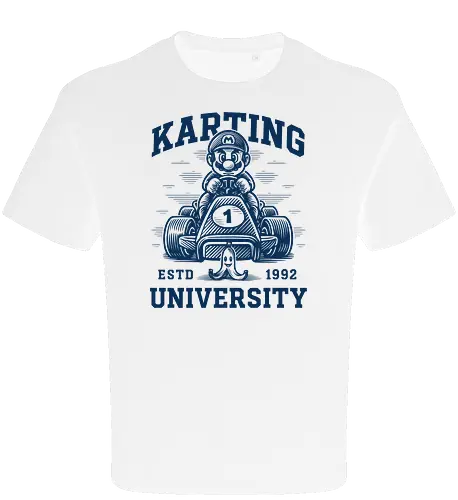 Karting University - mario kart, kart, karting, video games, video game, game, gaming, university, college, academy, drive, driving, fun, funny, banana peel, retro, retrogaming, retro gaming, vintage, vintage look, blue shell, go kart, race, racing, speed - Oversize T-Shirt